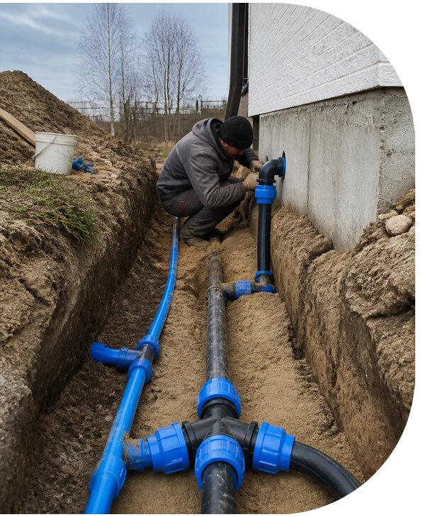 Монтаж наружного водопровода на участке под ключ в Миассе